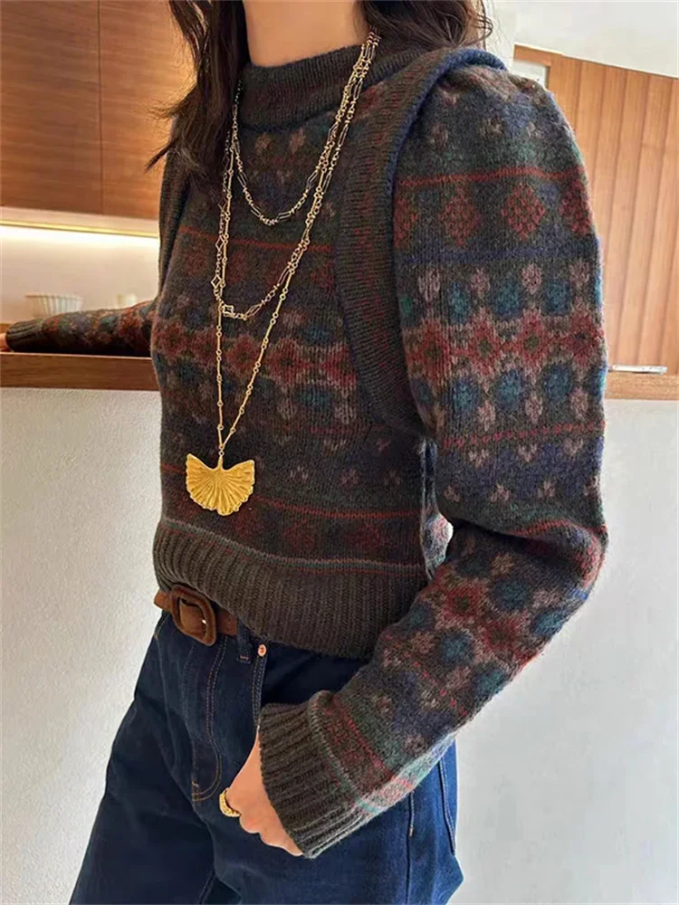 

Women's Sweater O-neck Geometric Jacquard Fall Winter Retro Wool Jumper