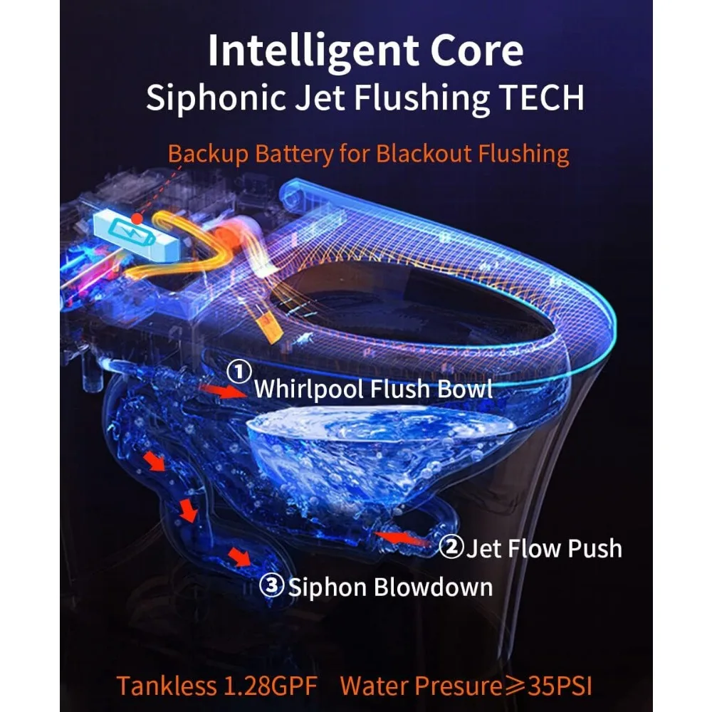 Smart Toilet, Bidet Built in And Auto Open/Close Heated Seat Automatic Flush Bidet Toilet with Night Light, Toilets Smart