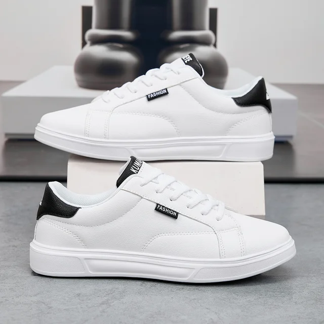 Hommes chaussures confortable décontracté pour femmes baskets en cuir blanc léger marche plat Sport de plein air course Tennis zapatillas 1