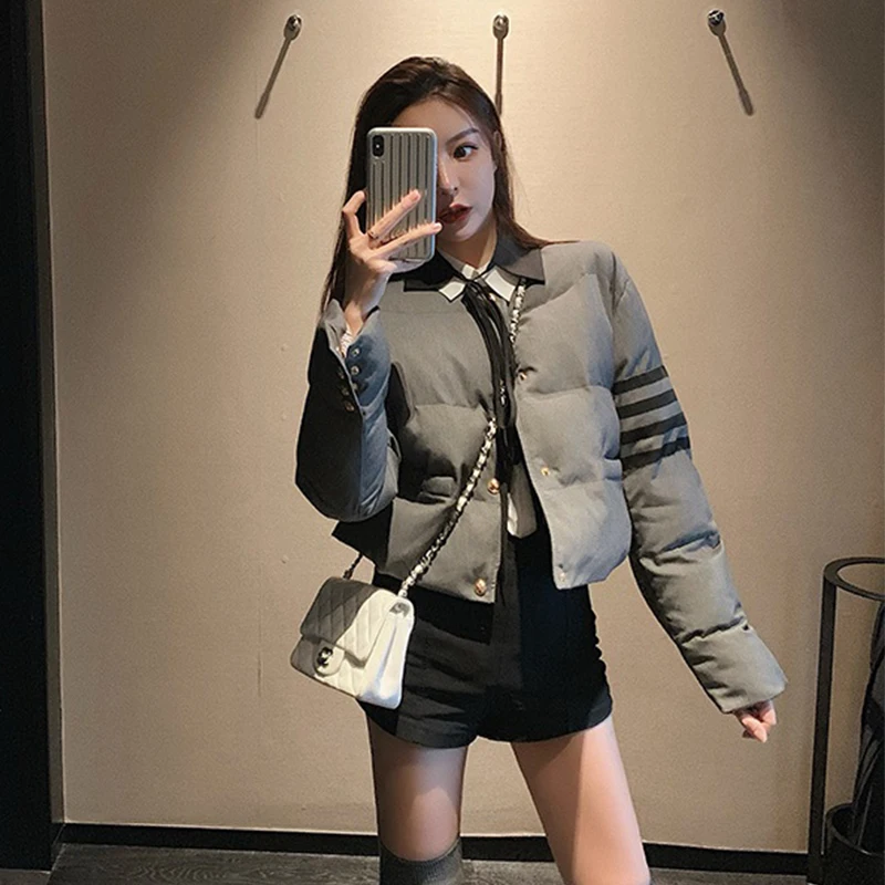 

TB Short Cotton Jacket Women's Winter 2022 Korean Version Slim Round Neck Bread Jacket Thickened Small Cotton Jacket Coat