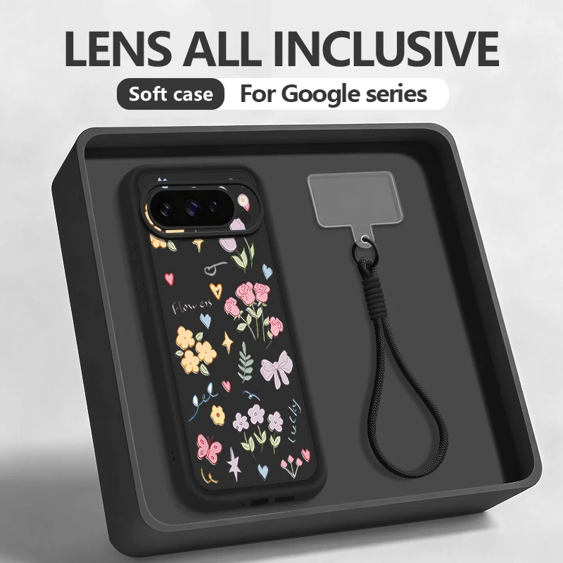 Little Flower Pattern Lanyard Phone Case with TPU Silicone Wrist Strap Cover