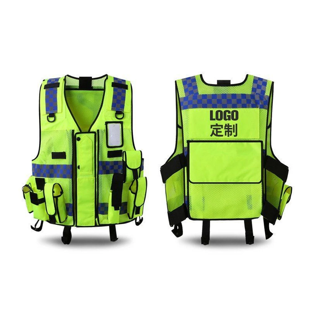 Multi Pocket Construction Vest Police Traffic Road Safety Protection Night Duty Working Clothes Hi Vis Workwear