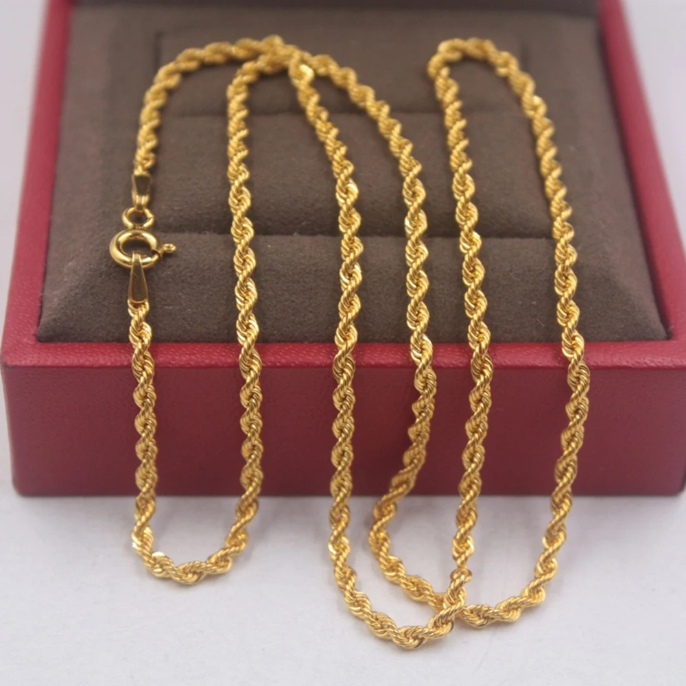 

Real Solid 18K Yellow Gold Necklace Women Lucky Hollow Rope Chain Link 40-55cm