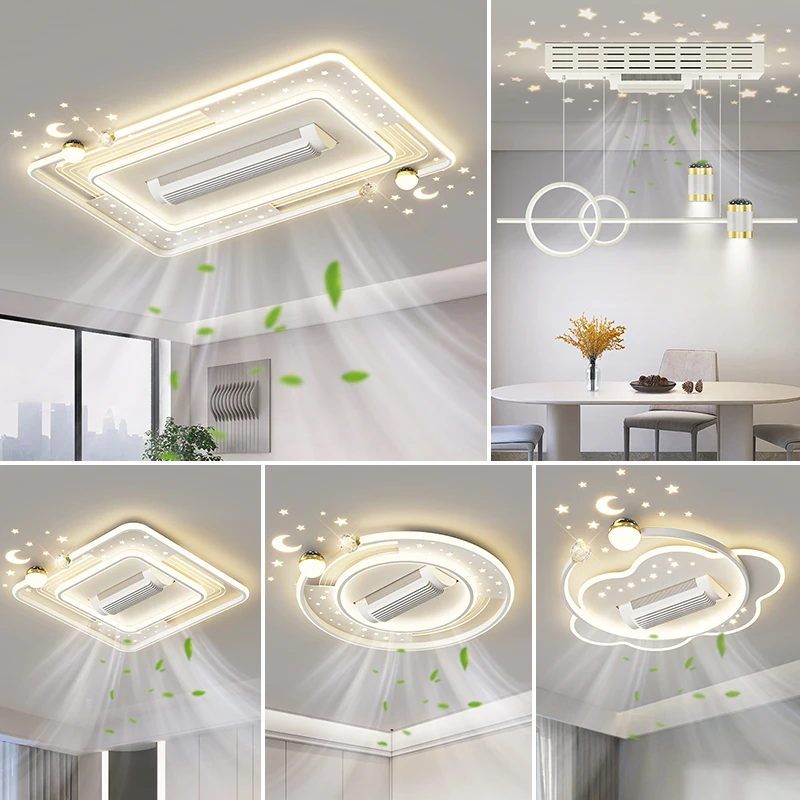 Living Room Bedroom Vaneless Fan Ceiling Light Remote Control Bladeless LED Ceiling Fan Light