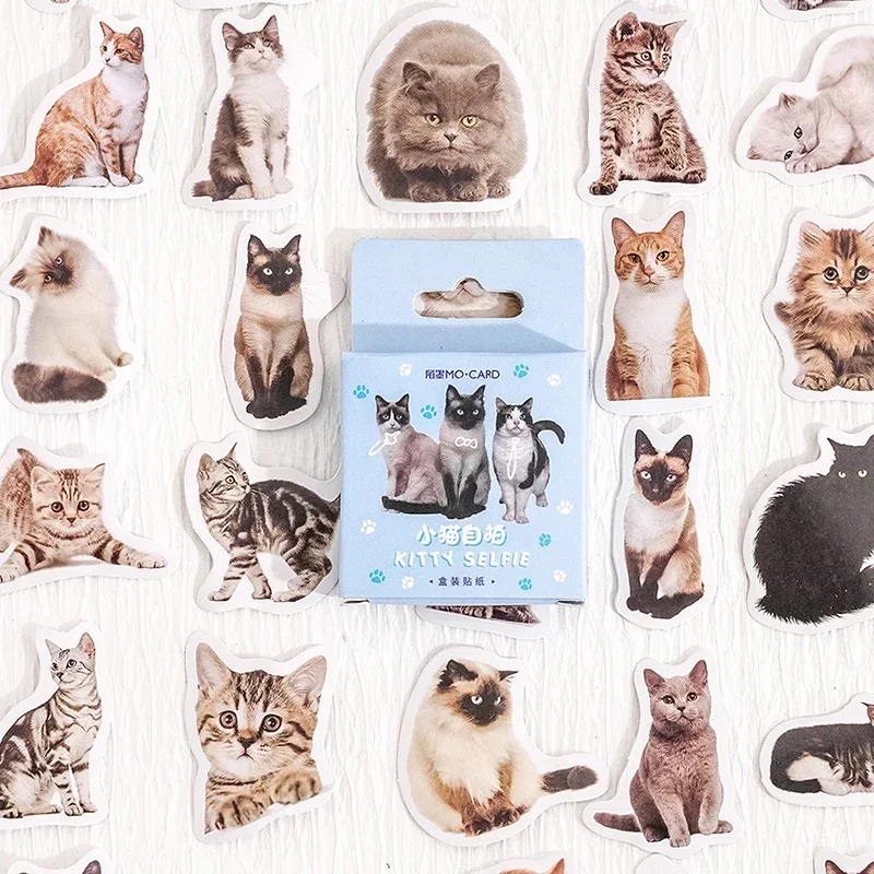 

45pcs Kawaii Kitten Selfies Stickers Cute Phone Cup Stickers Notebook Planner Decorations Korean Stationery Office Supplies