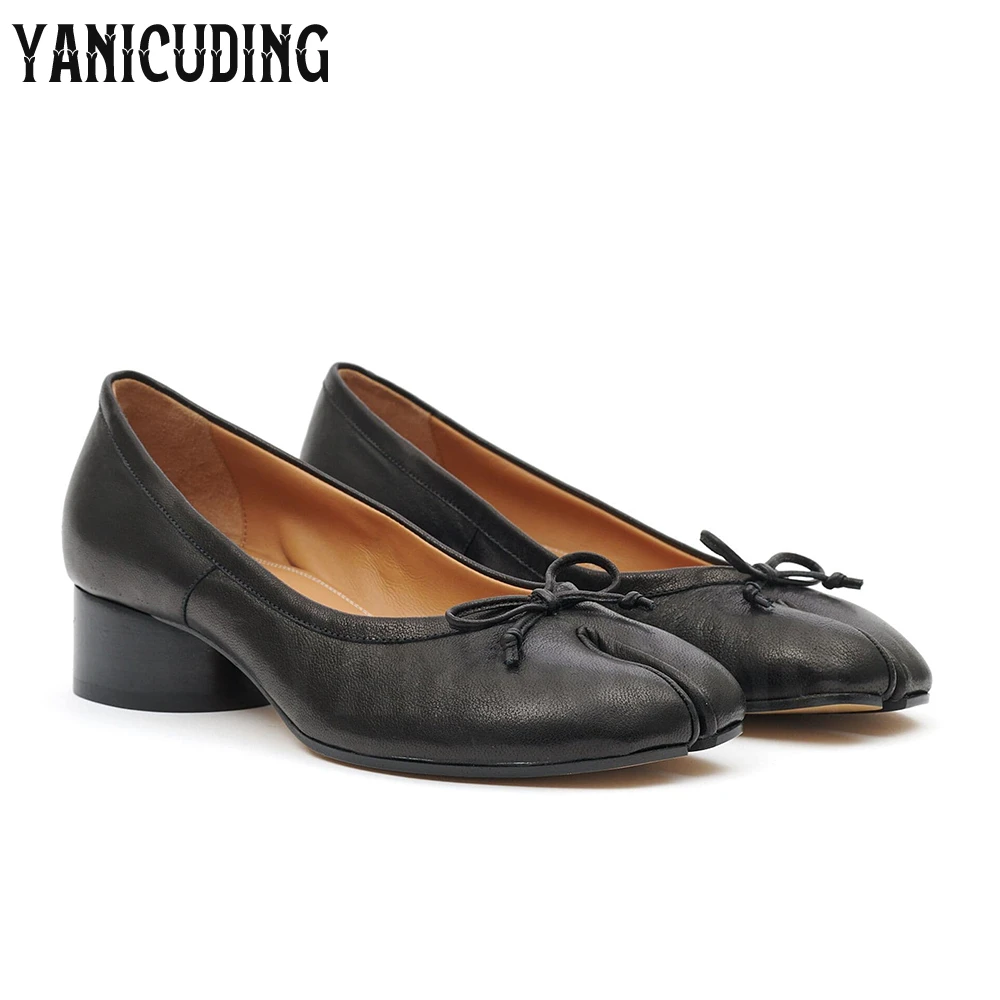 3cm Low Cylindrical Heel Ballerina Pumps Tabi Slip-On Leather Shoes Bow Detailing Elegant Handmade Designer Footwear for Banqute 5