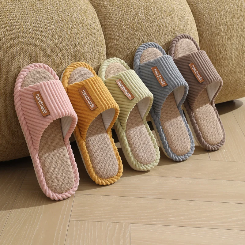 Linen slippers for men, quiet and breathable flooring for home use, cotton and linen slippers for women in summer 6