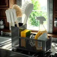 Organisateur d'évier de cuisine bien ventilé, support à éponge peu encombrant, panier de rangement pour éponge d'évier, égouttoir de cuisine en plastique 1
