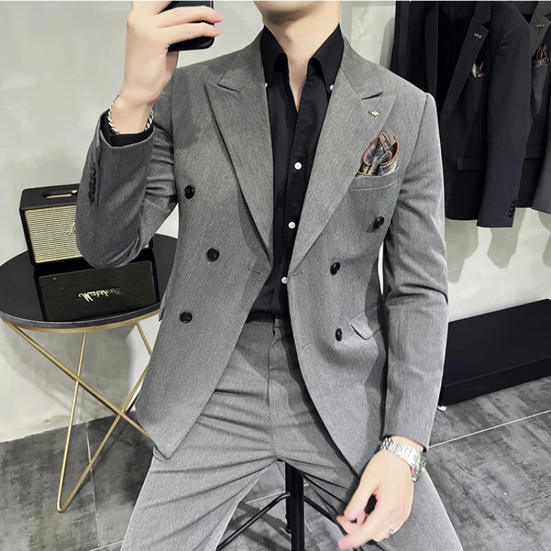 Men's Formal Suit Classic Double-breasted Suit 2 Sets 7XL-S Men's Luxury Fashion Wedding Banquet Social Business Suit Pants