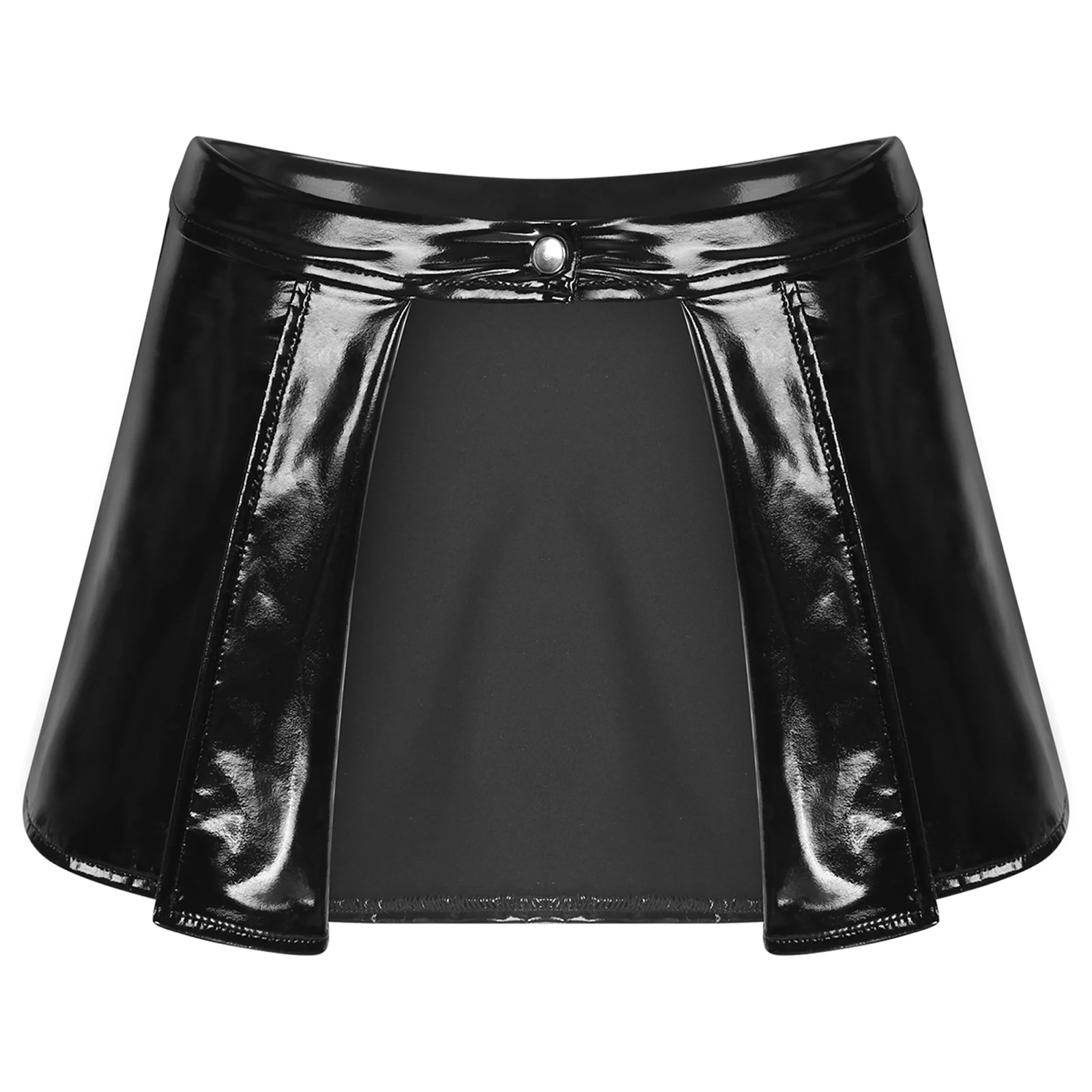 thumbnail image 1 of Minifalda de charol con aspecto mojado para mujer, ropa para discoteca de baile en barra, faldas cortas con frente abierto, faldas ceñidas con un botón, ropa para mujer, 1 of 5