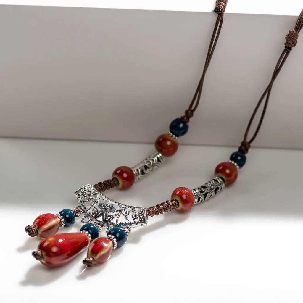 Collana con perline bohémien in ceramica a forma di ciottoli Collane vintage con ciondolo Gioielli in stile classico # GY515  36