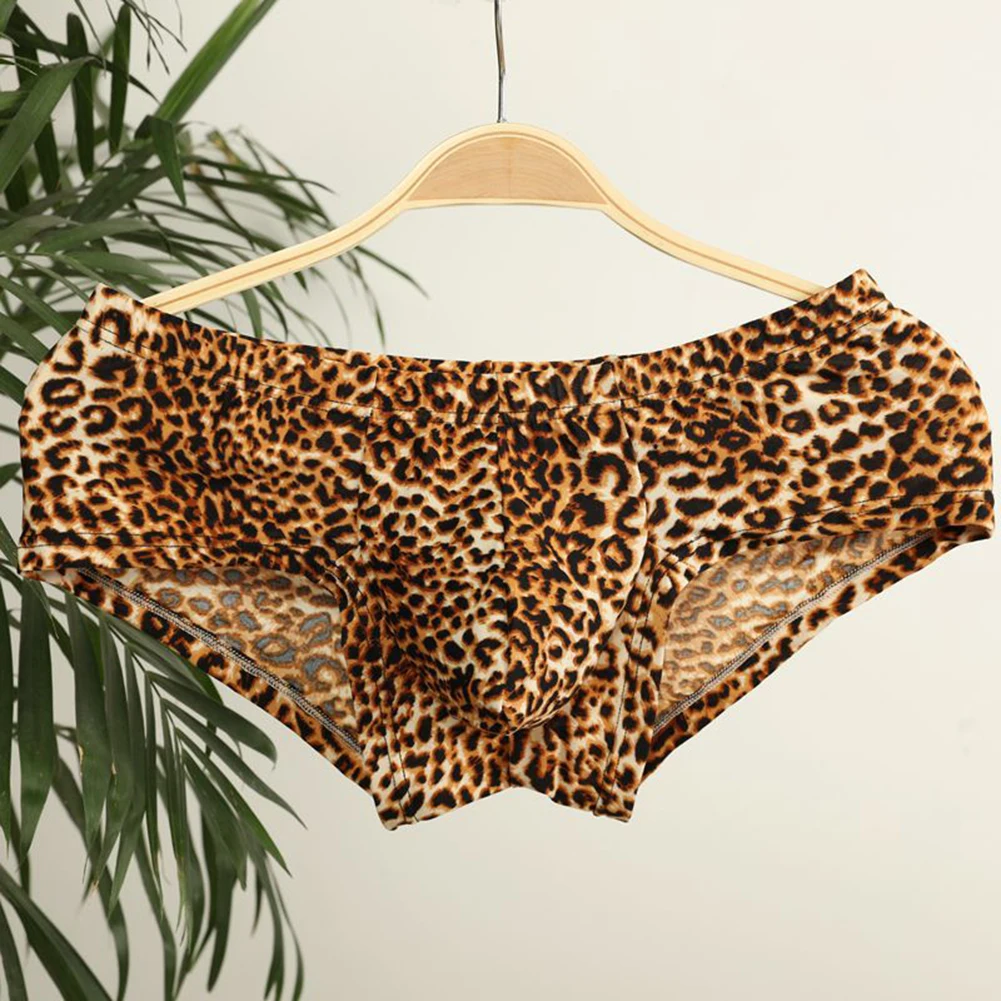 Fashion Men Well-looking Underwear Leopard Print Boxer Briefs Low Waist Bulge Pouch Jockstrap Sexy Breathable Lingerie Panties