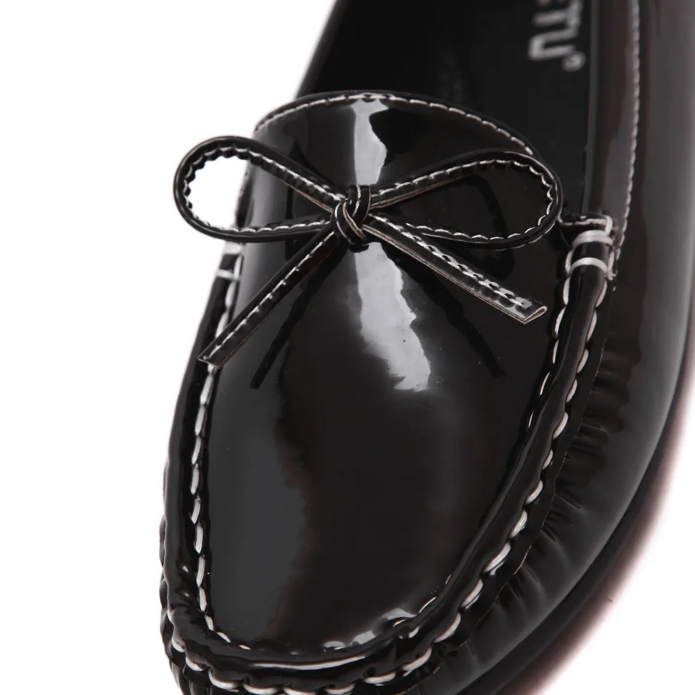 Newest Bowtie PU Women Flats Loafers Driving Peas Casual Shoes 5
