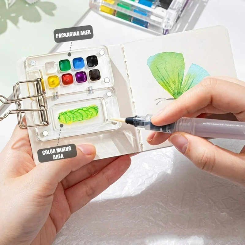 8/15 Grids Watercolour Travel Set Portable Watercolor Set Sketchbook with Clip Watercolour Paint