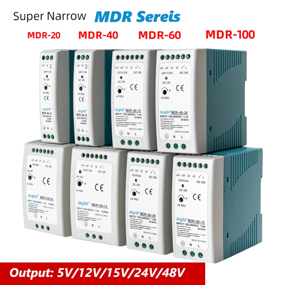 10W 20W Industrial Mini AC/DC Din Rail Power Supply Switch MDR-10 MDR-20 Single Output Switching Source 5V/12V/15/24V/48V