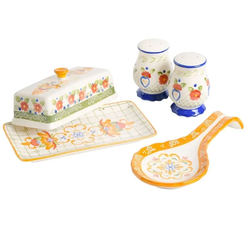 

Tierra 4 Piece Hand Painted Ceramic Tableware Accessory Set