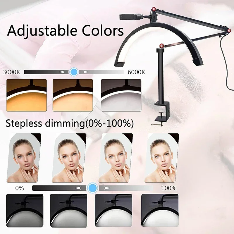 Half Moon Light LED Video Light Ring Fill Lash Light Adjustable For Nail Beauty Salons Tattoo Makeup Eyelash Lamp Manicure Table 5