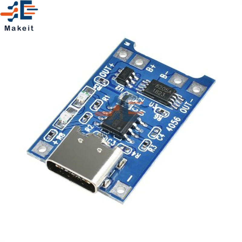 TP4056 Modulo Carica Batteria Litio 18650 - Scheda Con Protezione, USB Tipo C 1A