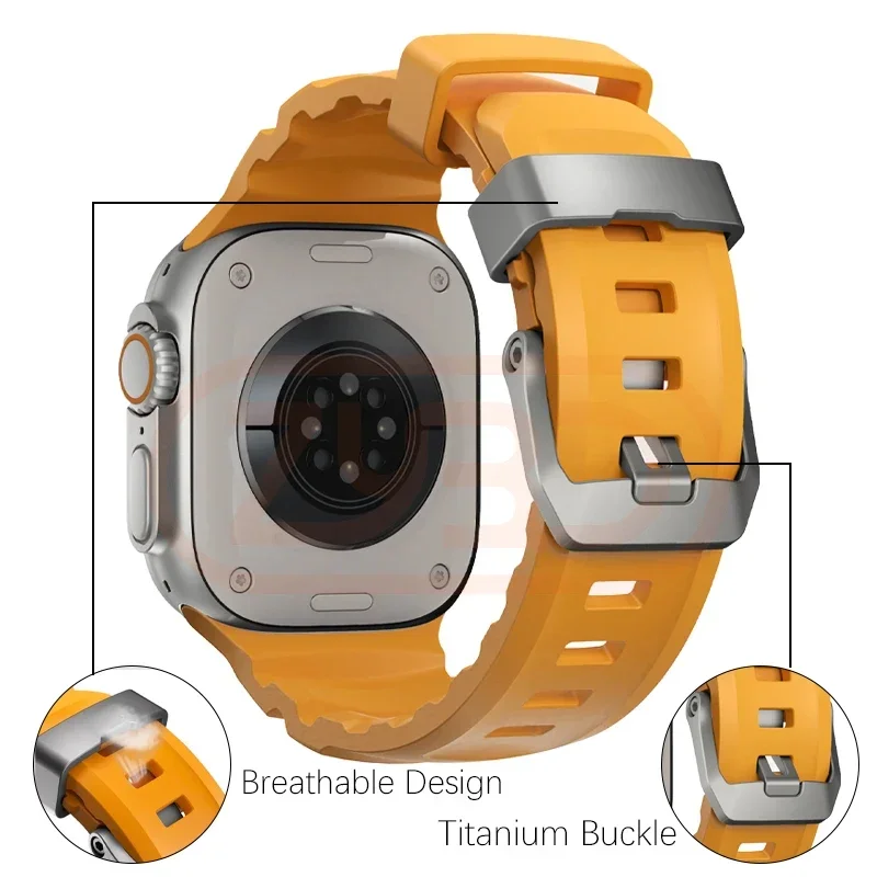 Sport Silicone Band For Apple Watch Ultra 2 10 9 8 7 6 SE 5 4 Titanium Metal Bracelet Strap For iWatch 42mm 44mm 45mm 46mm 49mm