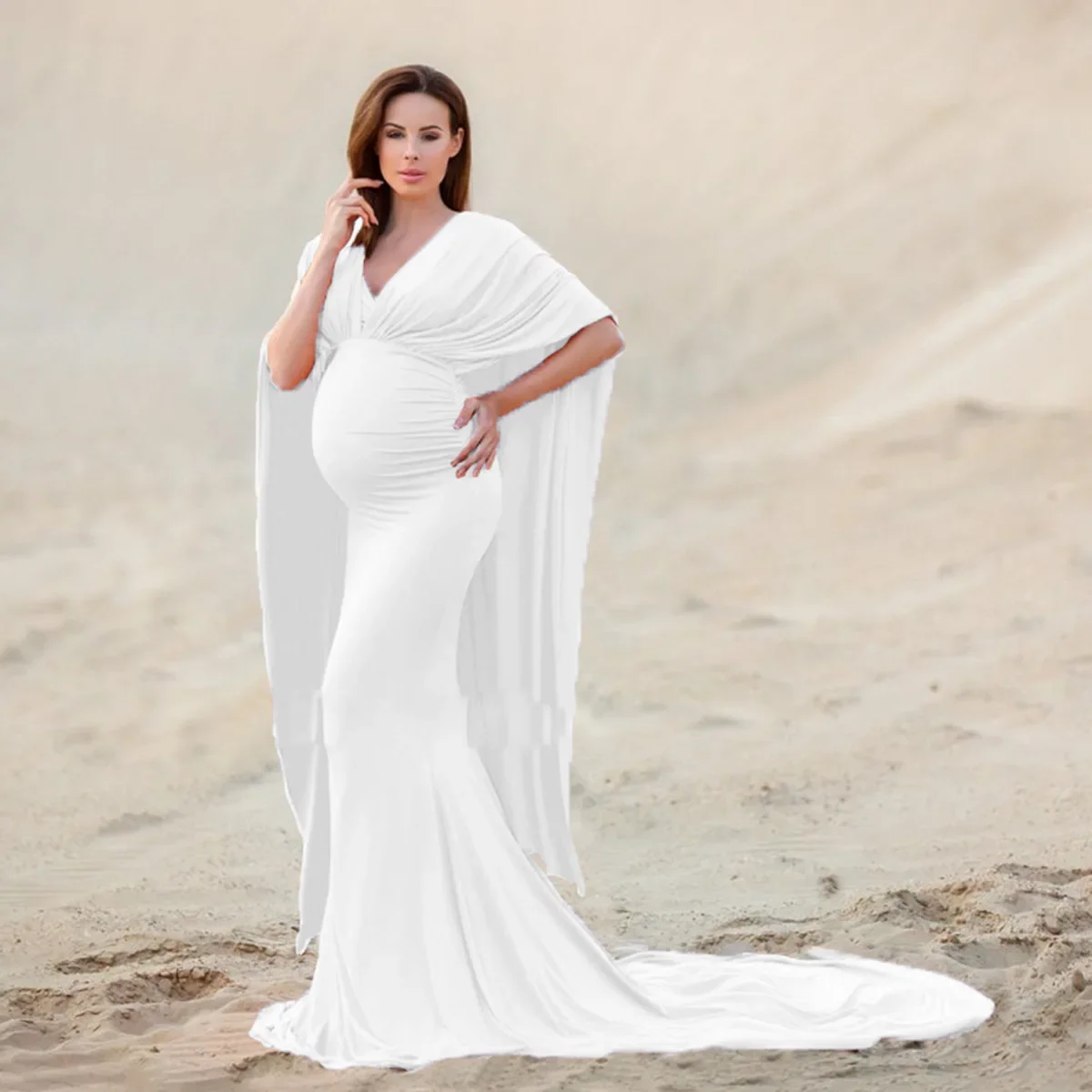 

European beauty mercerized cotton with chiffon pregnant women fluttering tail long dress photography Christmas dress