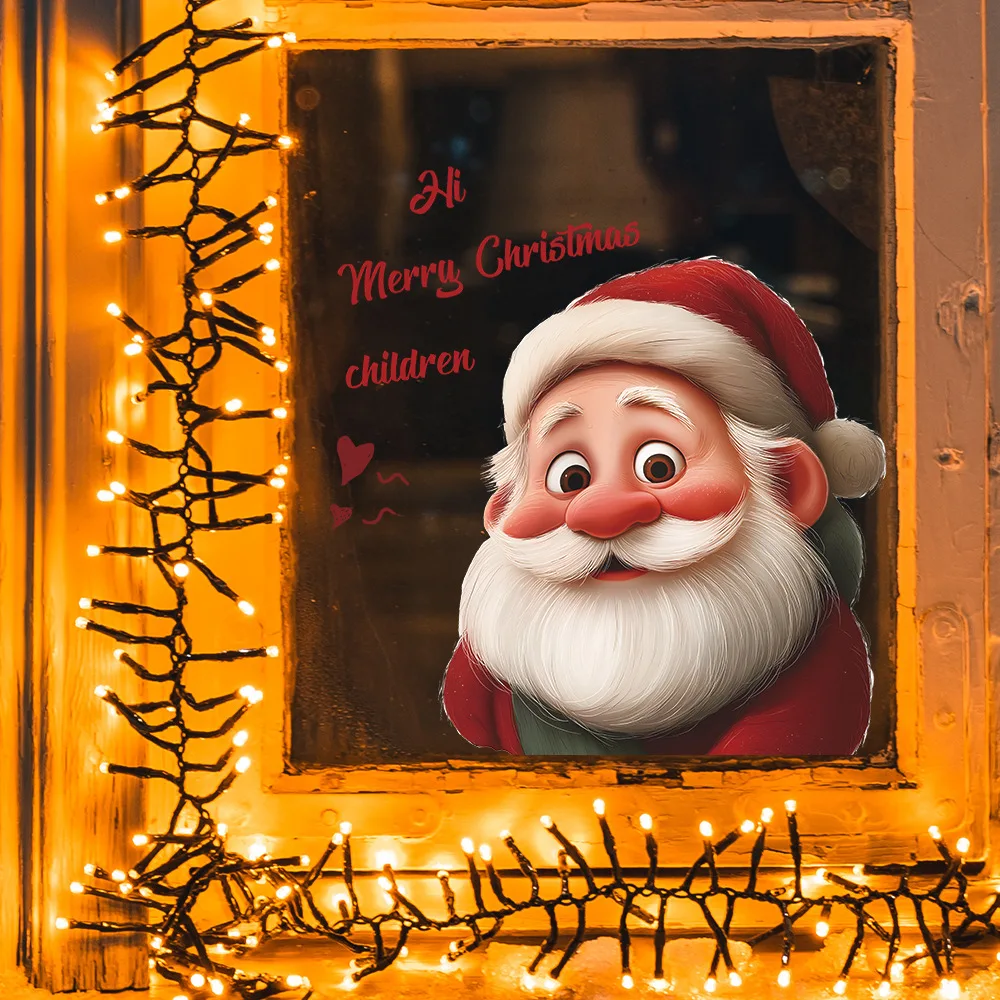 Christmas Santa & English Slogan Static Cling Window Decals - 28x28cm Festive Home Decor Stickers