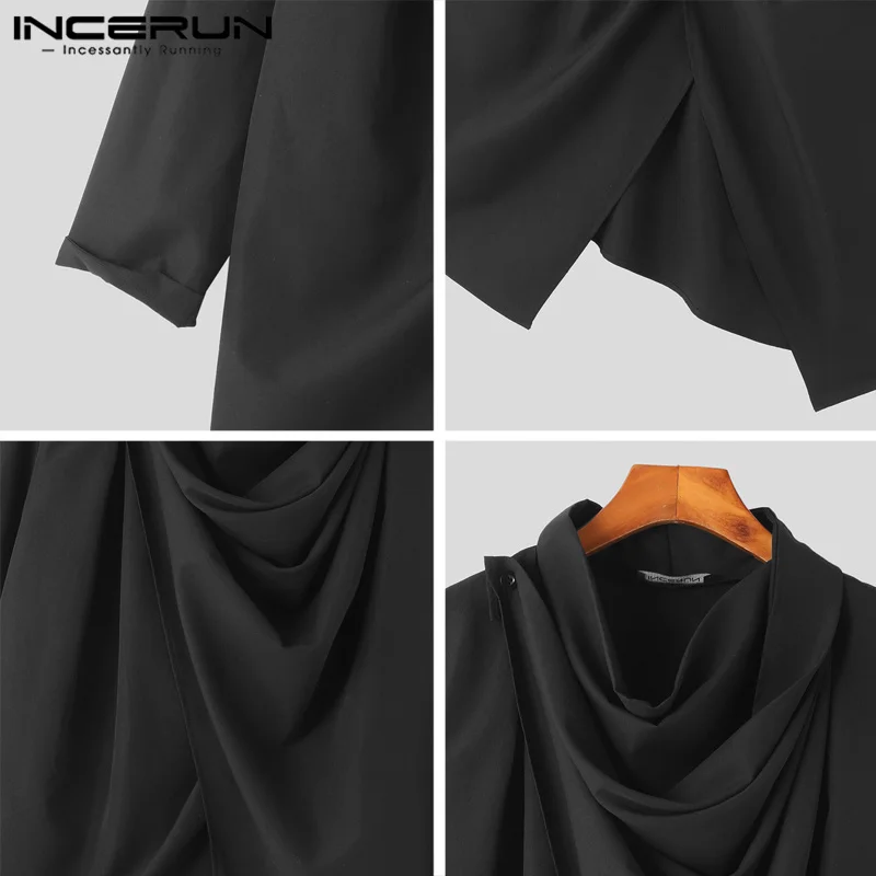 INCERUN 2023 남성 트렌치 솔리드 컬러 터틀넥 긴 소매 streetwear 불규칙한 망토 폰초 남성 펑크 패션 캐주얼 코트 S-5XL