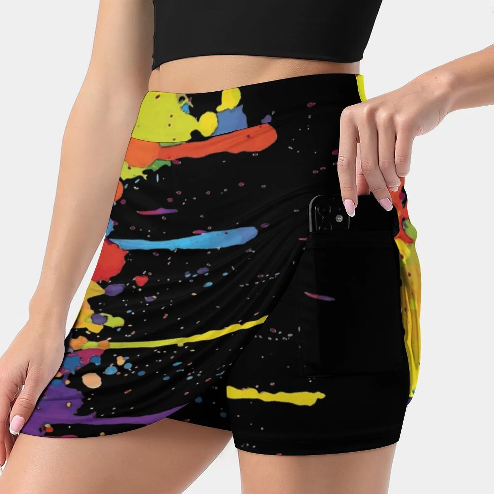 

Crazy Multicolored Running Splashes Vertical New Women Skirts Double-Layer Printed Short Dress Mini Sport Skirt Eddart