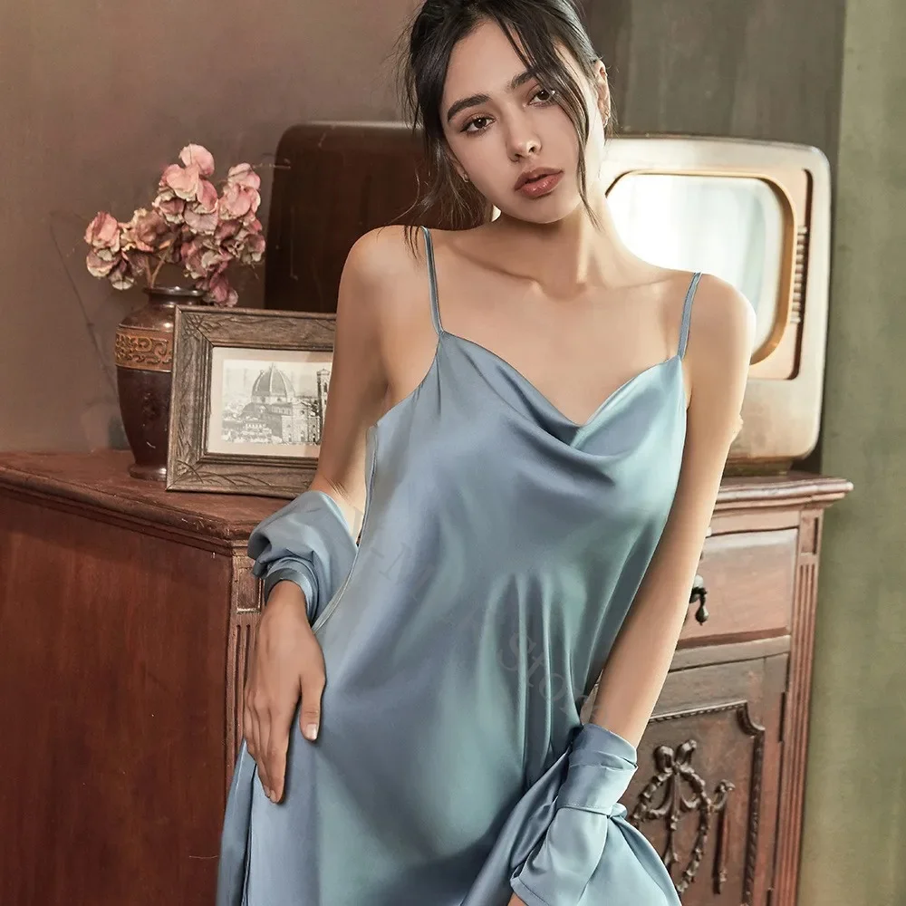 Satin Robe Female Intimate Lingerie Sleepwear Silky Bridal Wedding Gift Casual Kimono Bathrobe Gown Nightgown Sexy Nightwear Women Sleepwear Bride Robes Silk Robe