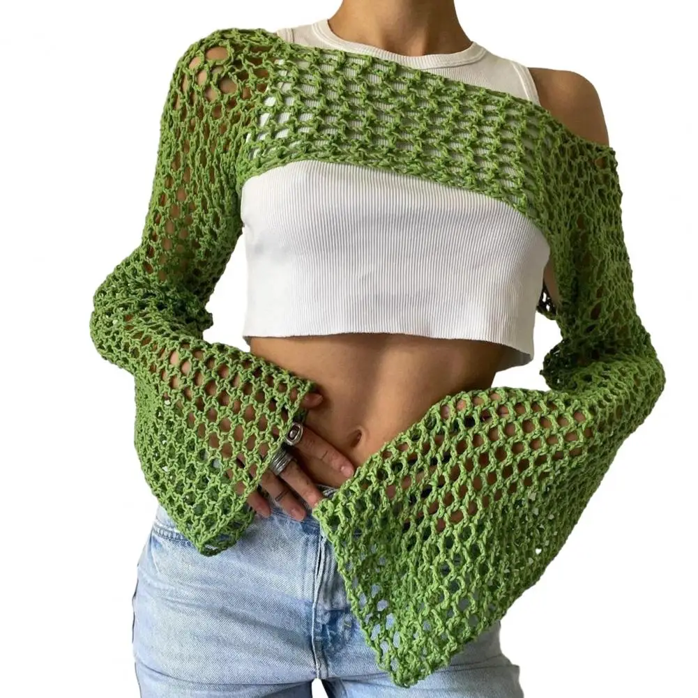 Chic Hollow Out Blouse Chic Crochet Knit Women's Sweater Tops Stylish Streetwear for Autumn with Hollow Out Design Comfortable