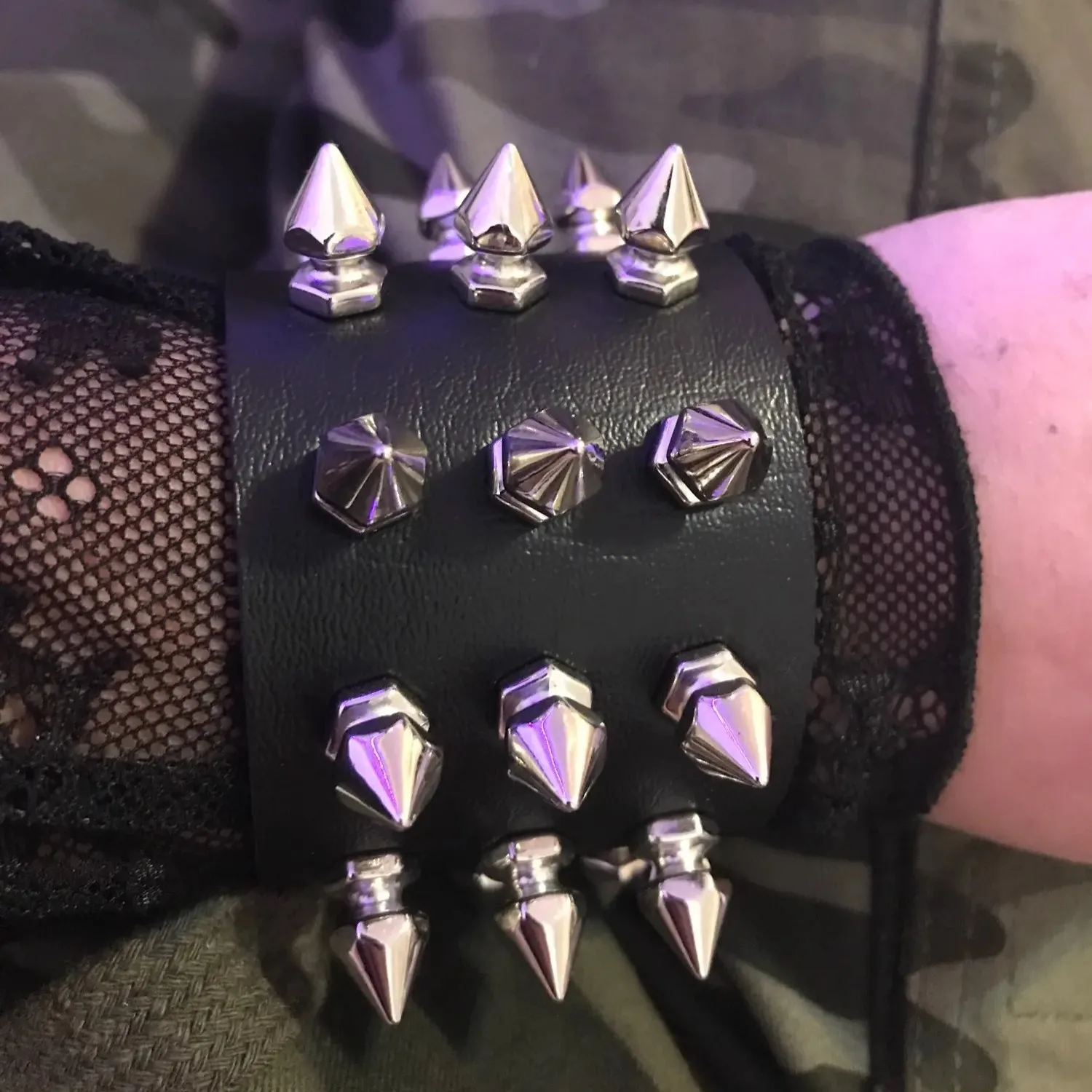 Leather Bracelet Vintage Three Row Cuspidal Spikes Rivet Stud Wide Cuff PU Punk Gothic Rock Unisex Men Jewelry