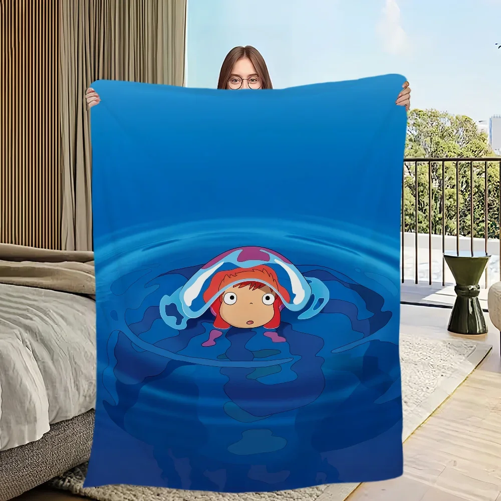 Ponyo Cartoon Soft Plush Flannel Throw Blanket - Cozy and Warm for Sofa, Bedroom, or Travel