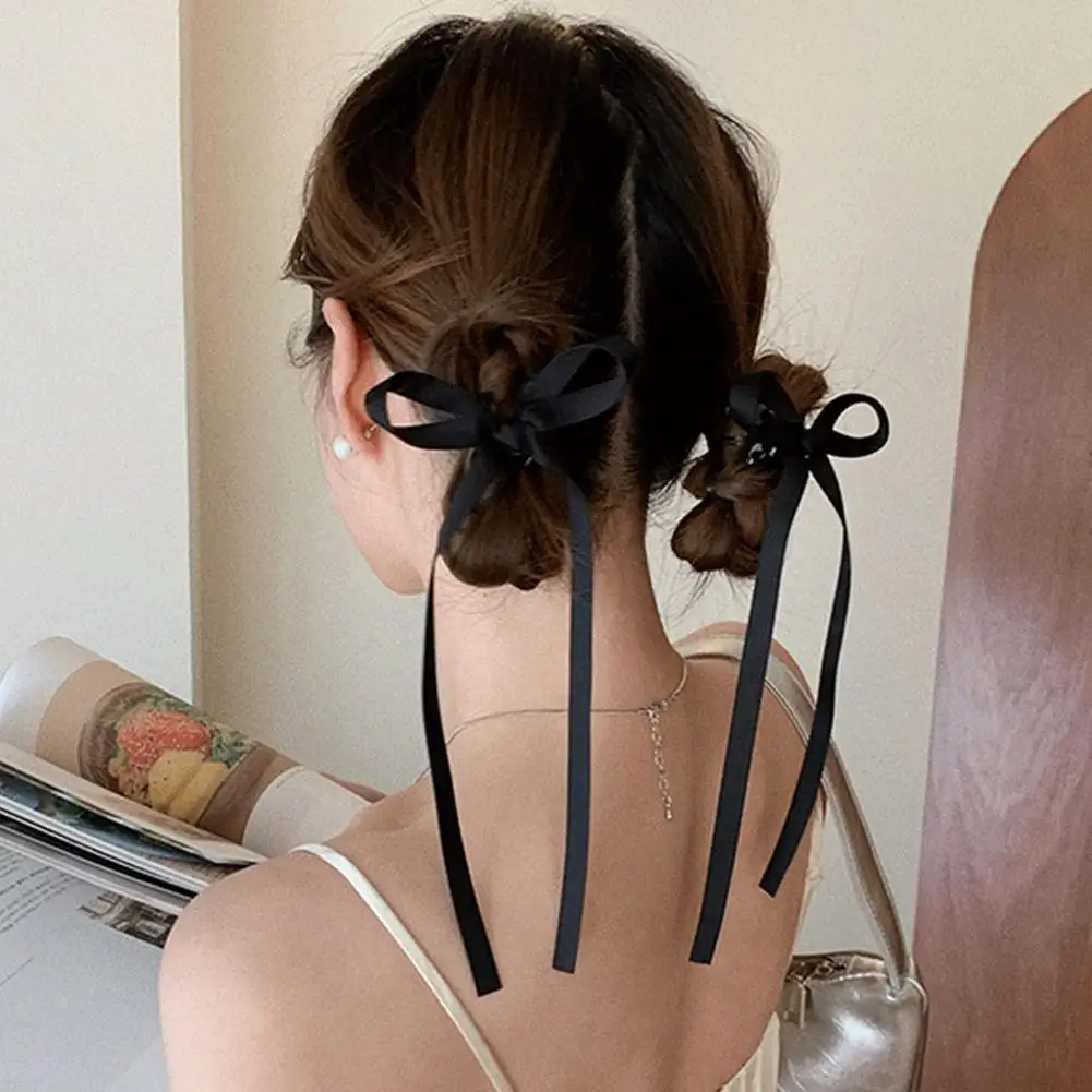 

2pcs Ins Style Y2K Ponytail Hair Clip Ribbon Bow Shark Clip Hair Bows Women Korean Long Tassel Ribbon Hairpin Hair Accessories