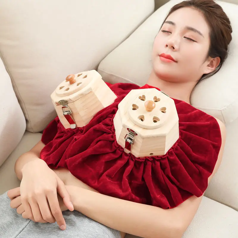 

Wooden Moxibustion Box Breast Massager Moxa Therapy Compress Warm Palace Abdomen Back Chest Pain Relief Temperature Adjustable