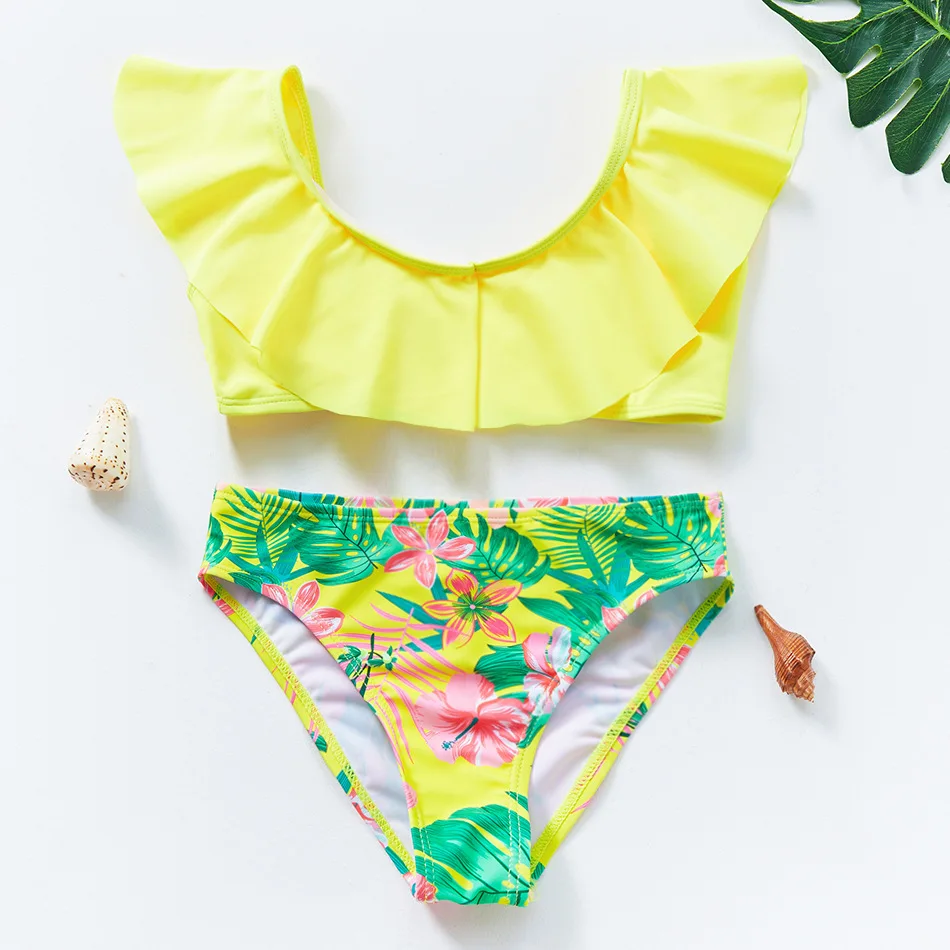 Teen Kids Girls Bandage Bikini Set Flamingo Print Summer Children Kids Swimsuit Baby Girls Two Pieces Swimwear Bathing Suit