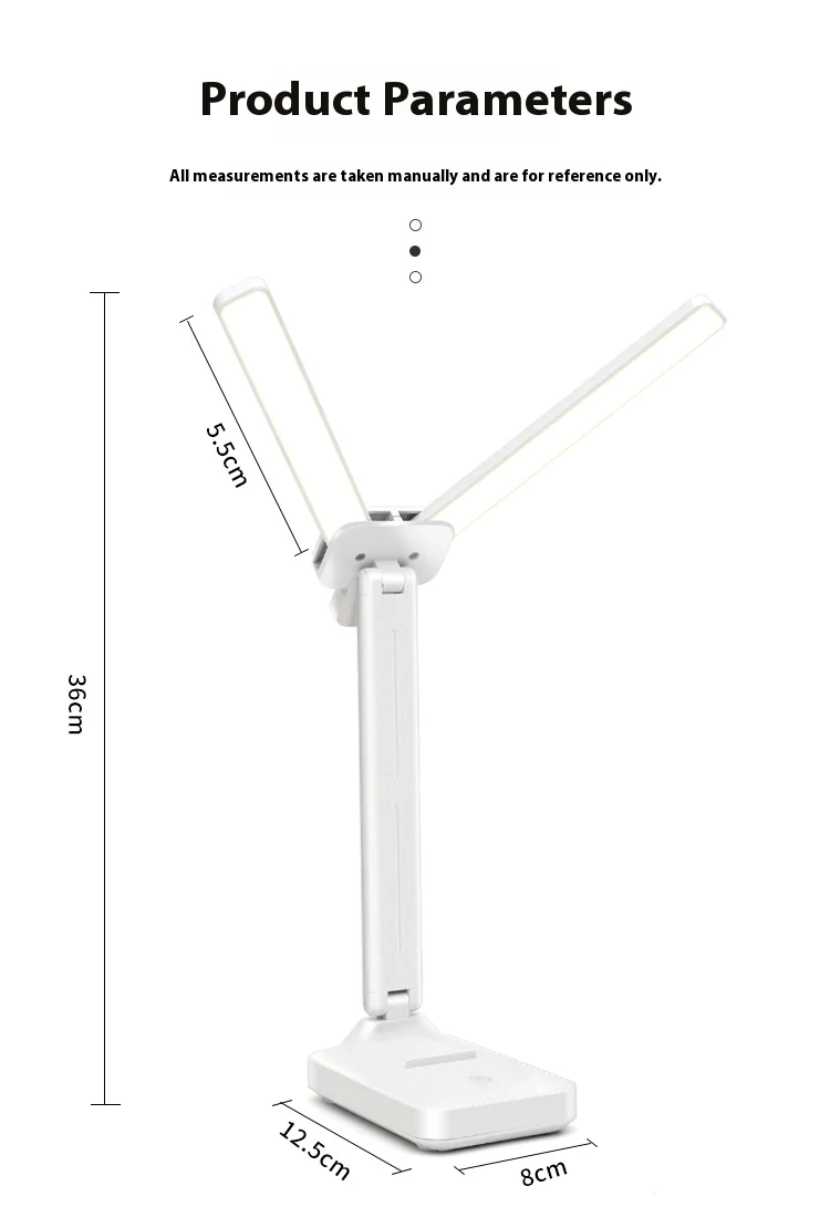 LED double-head desk lamp, 3-level dimmable touch night light, USB rechargeable, eye-protection, foldable bedside reading desk