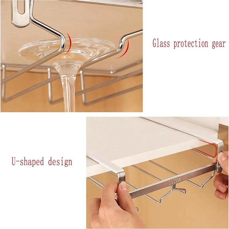 Adjustable Wine Glass Organizer Wine Glass Holder Under Cabinet No Drilling For Bar 34Cm (1 PCS)