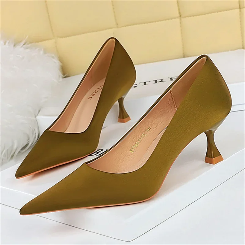 

Plus Size 34-43 Fashion Women 5.5cm High Heels Quality Pumps Lady Silk Medium Low Heels Fetish Nightclub Mom Office Prom Shoes