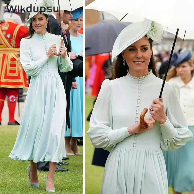 

Elegant Dress Women Long Sleeve Princess Kate Middleton Chiffon Dress Clothes Spring Autumn Formal Office Ladies Evening Dress
