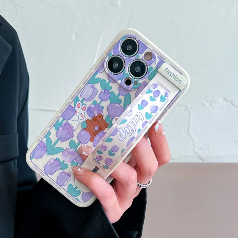 Tulip Cover Wrist Strap Phone Holder Case