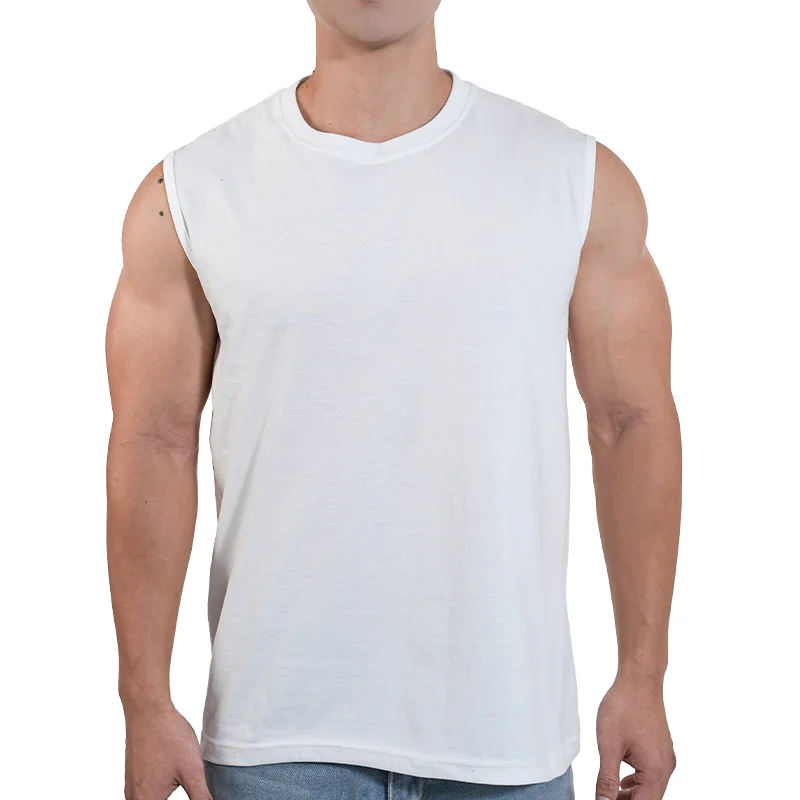 New Men Muscle Vest Sportwear Running Sports Cotton Sleeveless T Shirt O-neck Plain Tank Top Bodybuilding Fitness Clothing