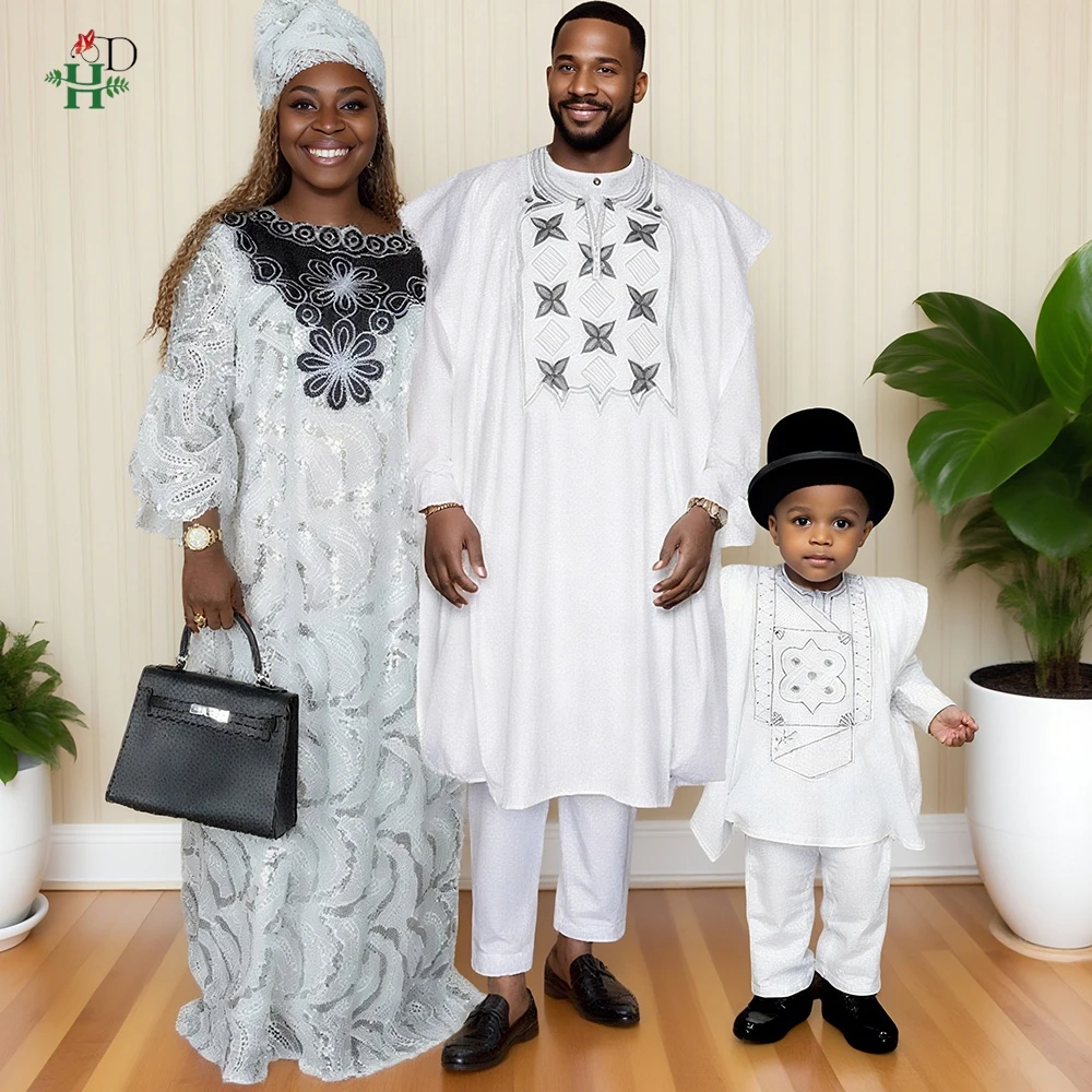 African Clothes For Men Women Traditional Embroidery Family Matching Outfit  Muslim White Wedding Party Robe Parent-child Suits - AliExpress, image size:1000x1000