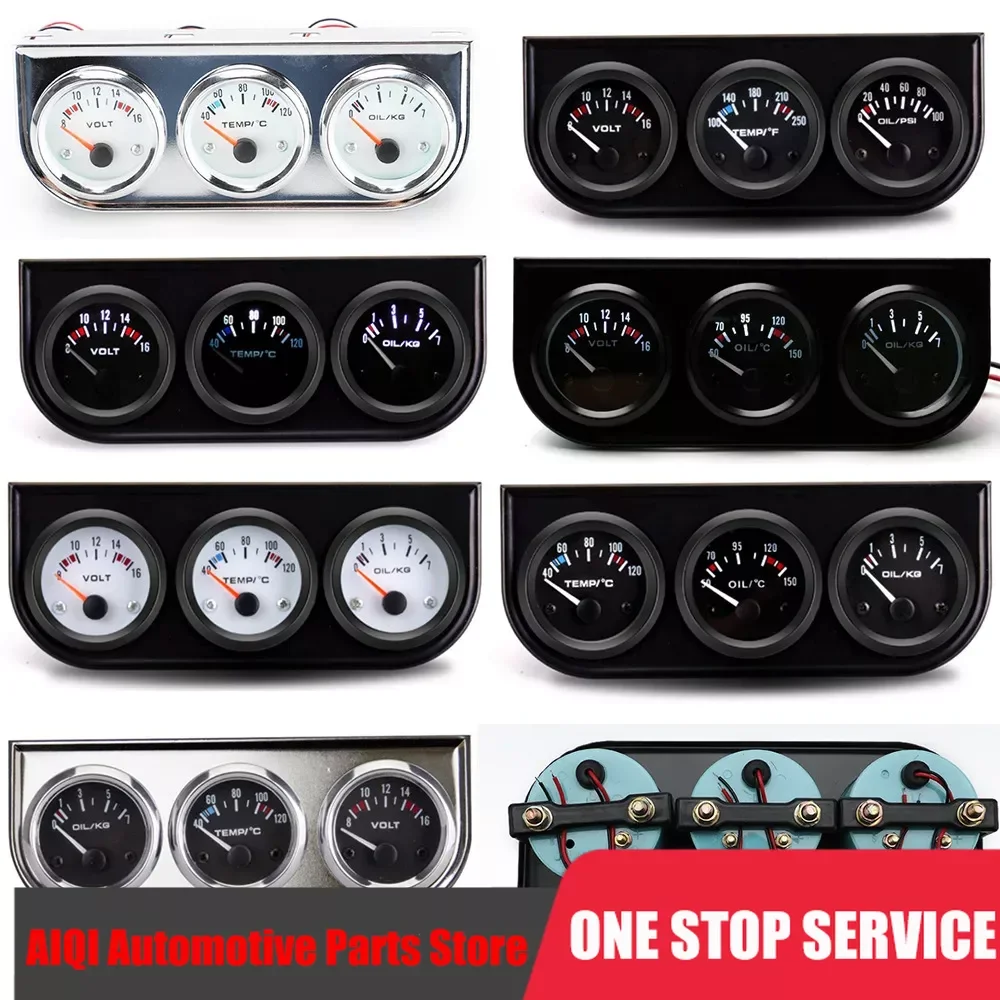 

2" 52mm 12V Universal Triple Kit with Sensor 3in1 Car Meter Volt Gauge Oil Temp Gauge Water Temp Gauge Oil Pressure Gauge