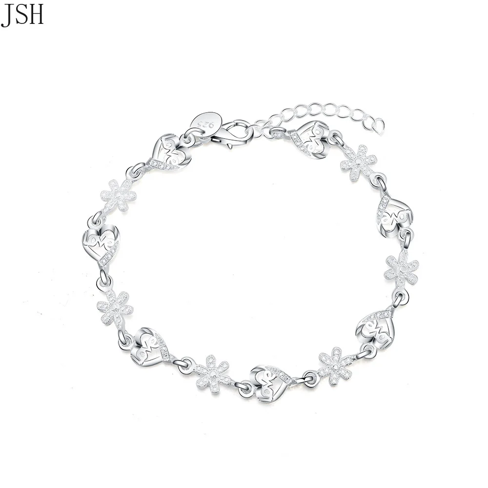 Beautiful for Women 925 Sterling Silver Bracelet Noble HEART Lovely Chain Fashion Wedding Party Cute Lady Nice Bracelet Jewelry