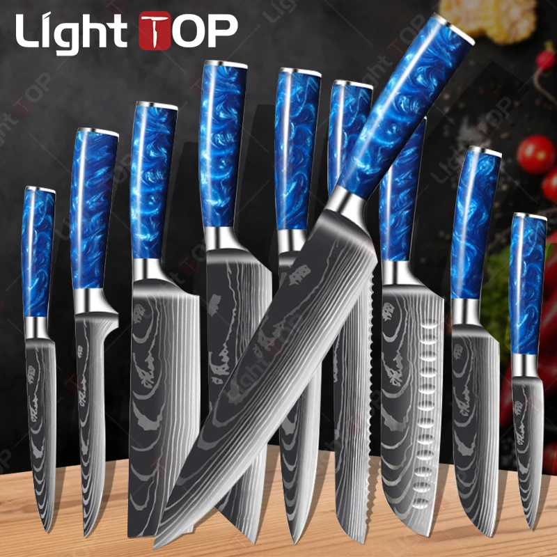 

Японские кухонные ножи из нержавеющей стали, набор для резки фруктов, хлеба, лазерная Дамасская кожа (1-10 шт.)