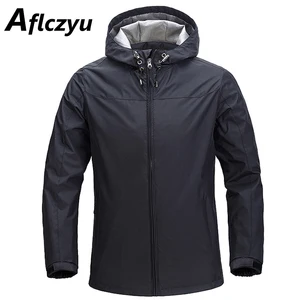 Solid Color Windbreaker Jacket Men Hooded Rainproof Jackets Fashion Casual Camp Jacket Trench Coat Male Outerwear Black