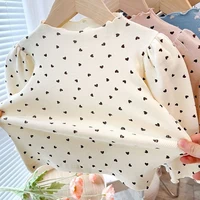 Spring-Autumn Fashion Baby Girls Long Sleeve T-Shirt with Heart Print Children Kids Puff Sleeves Casual Clothes for Daily Wear 3