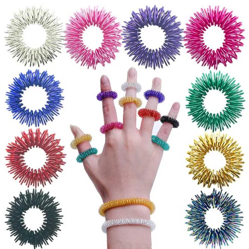 5Pcs Mini Spring Decompression Finger Ring Finger Massager Mini Spring Decompression Finger Massage Ring Relax Hand Massage Tool