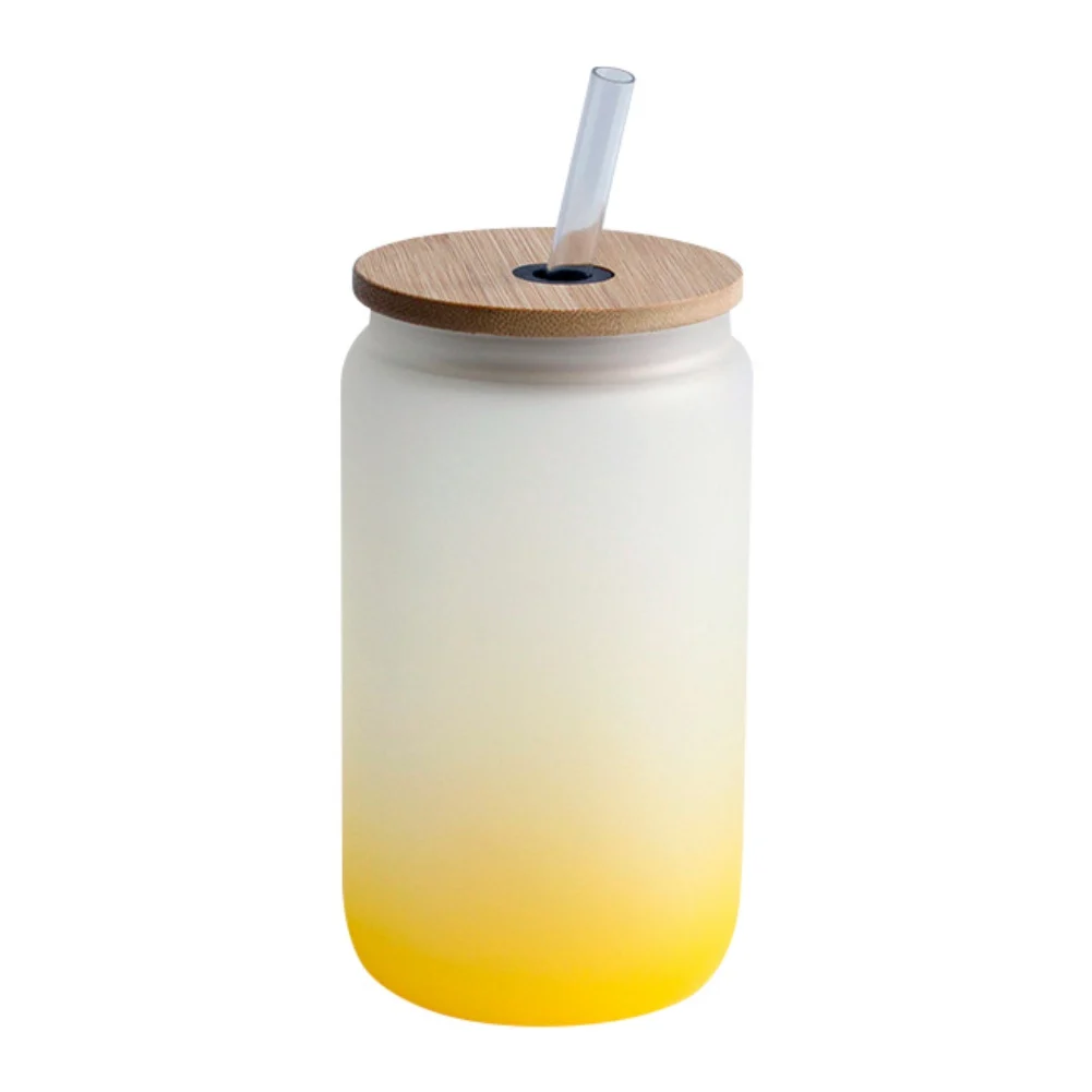 Frosted Sublimation Glass with Bamboo Lid Straw 12oz Beer Can Glass Cups  Colored Drinking Glasses for Coffee Juice Soda Whiskey