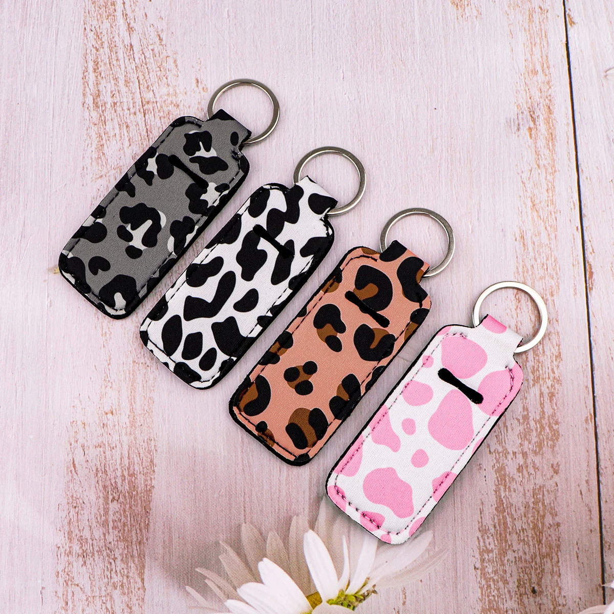 Leopard Print Lipstick Holder Keychain - Fashionable Chapstick and Lip Balm Accessory