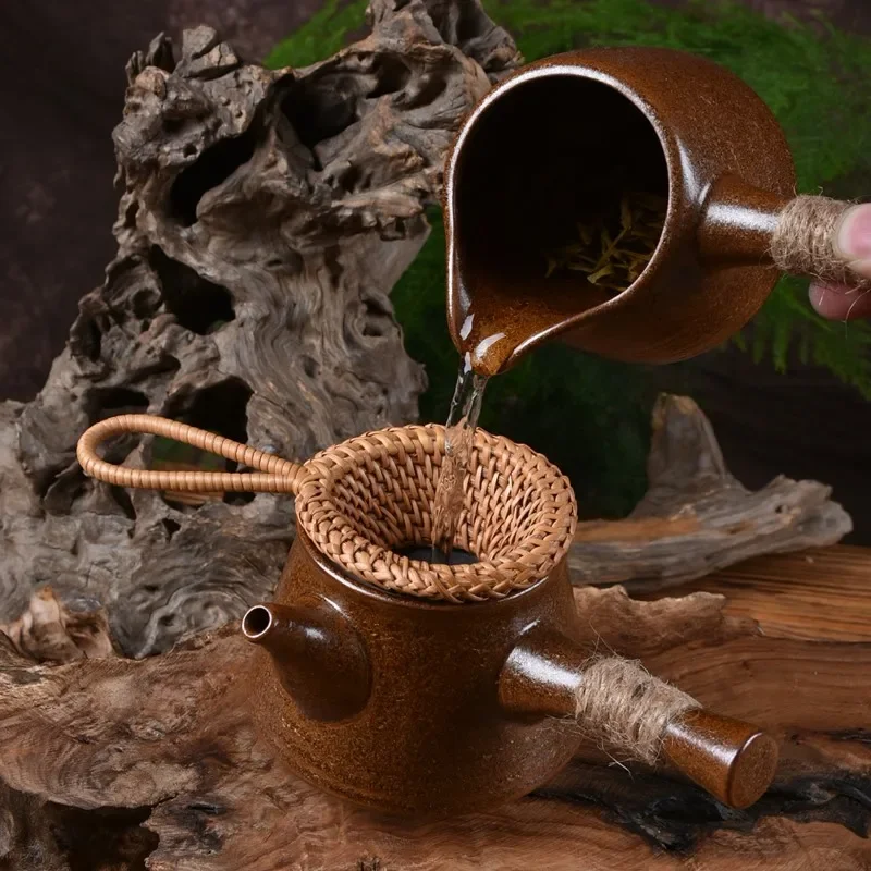 Bamboo Tea Strainer Traditional Kung Fu Tea Ceremony Utensils Japanese Rattan Wooden Leaves Funnel Home Kitchen Sieving Tool tea infuser,tea strainer,tea filter